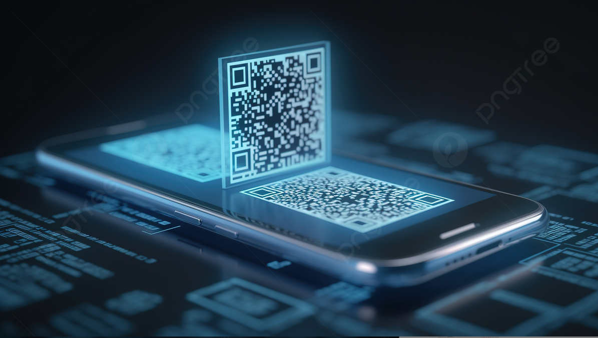 Person scanning a QR code on a sticker with a smartphone